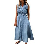 TRIGLICOLEUM Sommerkleider für Damen, Damen Jeansjacke Jean Lange Kleider Ärmelloses Wickelkleid Solides Sommerkleid Sommerkleid Damen Strandkleid Damen Lang Kleider Damen Sommer