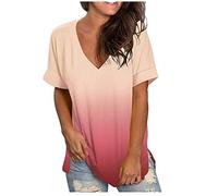 TRIGLICOLEUM Tops für Damen Tshirt Mode Farbverlauf Tunika V-Ausschnitt Kurzarm T-Shirt Longbluse Locker Longtops Pullover T Shirts Ärmellos Tanktop Basic Shirt Blusen & Tuniken, #05 Rosa, XL