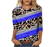 TRIGLICOLEUM Tshirt Damen Leopard Patchwork Oberteile 3/4 Ärmel Tunika Bluse 2023 Shirt Sommer Pullover mit Rundhalsausschnitthals Tops Longbluse Blusen & Tuniken für Damen Locker T-Shirt Streetwear