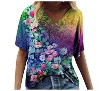 TRIGLICOLEUM Tshirt Damen Oversize Sommer T-Shirt Mode Marmordruck Oberteile Lose V-Ausschnitt Kurzarm Bluse Pullover Tee Tops Bunte Sport Shirt All-Match Blusen Streetwear Basic Hemden Für Frauen