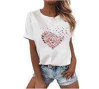 TRIGLICOLEUM Tshirt Damen Weißes T Shirt Blusen & Tuniken für Sommerlich Kurzarm T-Shirt Oberteile Bluse mit Aufdruck Bunte Blumen Party Rundhals Tee Tops Pullover Tunika Hemden, XL