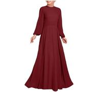 TRIGLICOLEUM Winterkleid Damen Vintage Einfarbige Maxikleid Lose Baggy Kaftan Langarm V-Ausschnitt Pulloverkleid Warme Baumwolle Langes Kleid Freizeitkleid Tägliches Urlaubskleid Große Größen 5XL