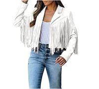 TRIGLIKOLEUM Damen Faux Wildleder Lederjacke mit Quasten Crop Fransen Strickjacke Mantel Freizeit Langarm Übergangsjacke Kurze Fransenjacke Motorradjacke Bikerjacke Outdoor Jacke Fransenmantel