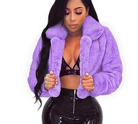 TRIGLIKOLEUM Damen Kunstpelz Mantel Crop Pelzmantel Mode Einfarbige Winterjacke Warme Dicke Wintermantel Langarm Übergangsjacke Mit Umlegekragen Plüsch Jacke Kurz Pelzjacke Locker Outwear S-2XL