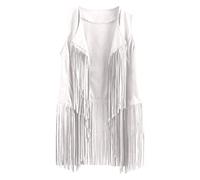 TRIGLIKOLEUM Damen Wildleder Weste Mit Fransen Ethnischen Stil Ärmellose Vest Jacke Große Größen Fransenweste Mantel mit Quasten Herbstjacke Lose Einfarbige Übergangsjacke Mittellange Strickjacke