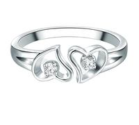 Trilani Damen Ring 925/- Sterling Silber | rhodiniert, Memoirering, Zirkonia, weiß, Brillantschliff, Herz