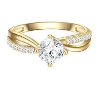 Trilani Damen Solitärring aus 925 Sterling Silber Gelbvergoldet mit Zirkonia im Brilliantschliff Verlobungsring Antragsring Silberring in Wickeloptik