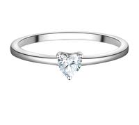 Trilani Damen Ring 925/- Sterling Silber | rhodiniert, Solitärring, Zirkonia, weiß, Herzschliff, Herz