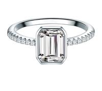 Trilani Damen Solitärring aus 925/- Sterling Silber mit Zirkonia Smaragd-Schliff Silberring Damenring mit Stein Rechteckig