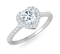 Trilani Damen Ring aus 925/- Sterling Silber rhodiniert mit Zirkonia weiß Diamantschliff Solitärring Herz