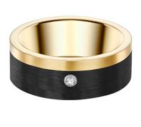 Trilani Damen-Ring Edelstahl gelbvergoldet Zirkonia weiß Brillantschliff - Edelstahlring vergoldet Carbon Verlobunsgring Ehering Partnerring