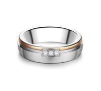 Trilani Damen Ehering Edelstahl silber/rosevergoldet Zirkonia im Brilliantschliff Partnerring Bandring breit Edelstahlring Trauring