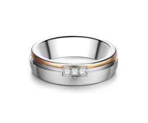 Trilani Damen Ehering Edelstahl silber/rosevergoldet Zirkonia im Brilliantschliff Partnerring Bandring breit Edelstahlring Trauring