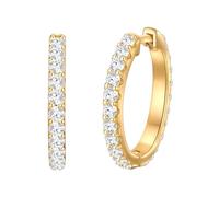 Trilani Damen Klappcreolen aus 925/- Sterling Silber gelbvergoldet 18 Karat mit Zirkonia Weiß - Silbercreolen Gelbgold Creolen mit Steinen