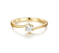Trilani Damen Ring 925/- Sterling Silber gelbgold | gelbvergoldet 14 Karat, Solitärring, Zirkonia, weiß, Brillantschliff, Antragsring, Verlobungsring