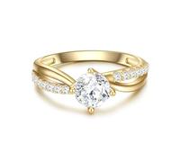 Trilani Damen Ring 925/- Sterling Silber gelbgold | gelbvergoldet 14 Karat, Solitärring, Zirkonia, weiß, Brillantschliff
