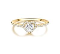 Trilani Damen Ring 925/- Sterling Silber gelbgold | gelbvergoldet 14 Karat, Solitärring, Zirkonia, weiß, Herz, Brillantschliff, Antragsring, Verlobungsring, Pavékranz