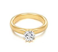 Trilani Damen-Ring aus 925/- Sterling Silber gelbvergoldet mit Zirkonia im Brillantschliff weiß - Verlobungsring Solitärring