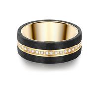 Trilani Damen-Ring Edelstahl gelbvergoldet Zirkonia weiß Brillantschliff - Edelstahlring vergoldet Carbon Verlobunsgring mit Carbon Ring mit Brillantschliff