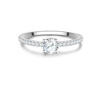 Trilani Damen Ring Verlobungsring 925/- Sterling Silber | rhodiniert, Solitärring, Zirkonia, weiß, facettiert, Antragsring