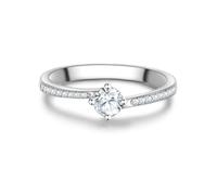 Trilani Damen Ring Verlobungsring 925/- Sterling Silber | rhodiniert, Solitärring, Zirkonia, weiß, facettiert, Antragsring