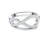 Trilani Damen Silberring aus 925/- Sterling Silber Zirkonia im Brilliantschliff Infinity Symbol Motivring Freundschaftsring Unendlichkeitszeichen