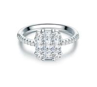 Trilani Damen Solitärring aus 925/- Sterling Silber mit Zirkonia Brillantschliff/Smaragd-Schliff Silberring Antragsring Verlobungsring