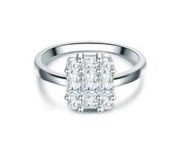 Trilani Damen Solitärring aus 925/- Sterling Silber mit Zirkonia Brillantschliff/Smaragd-Schliff Silberring Antragsring Verlobungsring