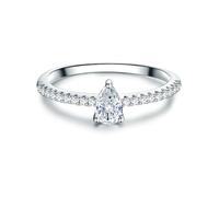 Trilani Damen Solitärring aus 925/- Sterling Silber mit Zirkonia im Brillantschliff Tropfenförmig Verlobungsring Antragsring