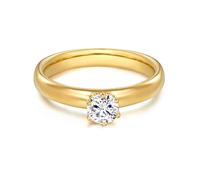 Trilani Damen Verlobungsring 925/- Sterling Silber gelbvergoldet mit Zirkonia in Brilliantschliff Solitärring Antragsring Gelbgold