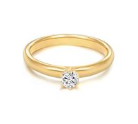 Trilani Damen Verlobungsring 925/- Sterling Silber gelbvergoldet mit Zirkonia in Brilliantschliff Solitärring Antragsring Gelbgold