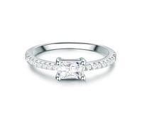 Trilani Damen Verlobungsring 925/- Sterling Silber Zirkonia im Brilliantschliff Solitär Rechteckig Vorsteckring Solitärring Antragsring Beisteckring