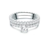 Trilani Damen Verlobungsring mit Beisteckring aus 925/- Sterling SilberZirkonia im Brillantschliff 2er Set Solitärring Ansteckring Vorsteckring
