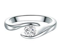 Trilani Damen-Solitärring 925/- Sterling Silber Zirkonia weiß im Brillantschliff - Spannring gedreht Verlobungsring Antragsring Trauring
