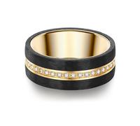 Trilani Damen-Ring Edelstahl gelbvergoldet Zirkonia weiß Brillantschliff - Edelstahlring vergoldet Carbon Verlobunsgring Ehering Partnerring