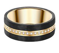 Trilani Damen-Ring Edelstahl gelbvergoldet Zirkonia weiß Brillantschliff - Edelstahlring vergoldet Carbon Verlobunsgring Ehering Partnerring