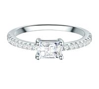 Trilani Damen Verlobungsring 925/- Sterling Silber Zirkonia im Brilliantschliff Solitär Rechteckig Vorsteckring Solitärring Antragsring Beisteckring