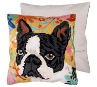 Trimits Kreuzstich-Kissen-Set, Kissenrückseite, vorgedruckte Leinwand, Garn und Nadel im Lieferumfang enthalten, 40 x 40 cm, Hund
