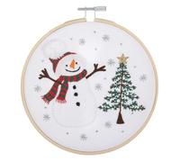 Trimits Schneemann-Stickrahmen-Set | Enthält Bambus-Stickrahmen, vorbedruckten Baumwollstoff, Garn, Nadel, Filz und QR-Code-Anleitungen.