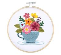 Trimits Sticksets - 15 cm (6 Zoll) Stickset, Kreuzstich-Sets für Erwachsene, Starter-Set mit Bambus-Rahmen, Stoff, Fäden, Nadel und Rückseite - Frühlingsblumen