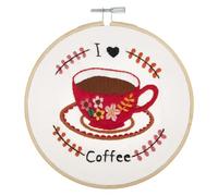 Trimits Sticksets - 15 cm (6 Zoll) Stickset, Kreuzstich-Sets für Erwachsene, Starter-Set mit Bambus-Rahmen, Stoff, Fäden, Nadel und Rückseite - Ich liebe Kaffee
