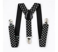 Trimming Shop 25mm Hosenträger Y-Form Verstellbar Slim Unisex Herren Damen Elastisch Hosenträger Clip Auf für Kostüm (Schwarz mit Weiß Gepunktet)