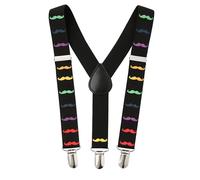 Trimming Shop Clip Auf Herren Hosenträger Y-Form Verstellbar Schwerlast Elastisch Hosenträger für Hose, Jeansstoff, Mode Zubehör, Schwarz Mit Bunt Schnurrbärte, 25mm