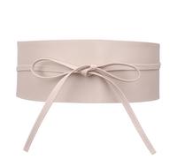 Trimming Shop Damen Obi-Gürtel aus weichem PU-Leder mit Fliege zum Umwickeln, modischer Taillenbund für Hochzeitskleider, Partykleidung, 95 mm breit, Elfenbein