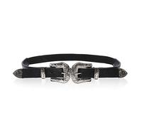 Trimming Shop Women's Black Vintage Style Double Buckle Belt for Fashion Accessories, Casual Formal and Western Outfits,