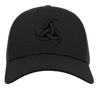 Triple Horn of Odin Graphic Half Mesh Cotton Trucker Cap Baseball Hat Black
