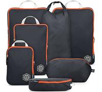 TRIPPED Travel Gear Große Packwürfel für Reisen, extragroß, komprimierbar, Packwürfel, Gepäck-Organizer, 7-teiliges Set, ultraleicht, erweiterbar/Kompressionstaschen für Kleidung (grau/orange)