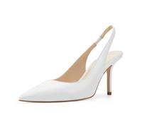 Trish Lucia Damen Slingback Spitze Stiletto Pumps Slip-on High Heels Büro Lady Sandalen Party Prom Dress Schuhe, Weiß, 40.5 EU
