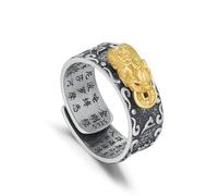 TRISHULA 925 Sterling Silber Feng Shui Pixiu Mantra Ring Einstellbar Offen Schutz Glück Reichtum Gesundheit Buddhist Vintage Schmuck Geschenk für Männer Frauen