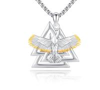TRISHULA Adler Kette 925 Sterling Silber Valknut Halskette Adler Anhänger Wikinger Valknut Anhänger Wikinger Halskette Adler Schmuck für Frauen Männer